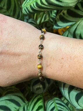 Genuine Tiger's Eye Beaded Bracelet, Handmade, Artisan Jewelry